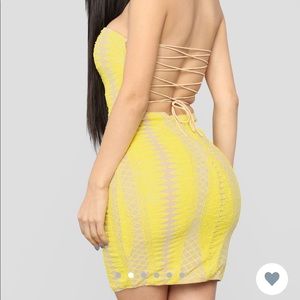 YELLOW SEQUIN LACE UP DRESS